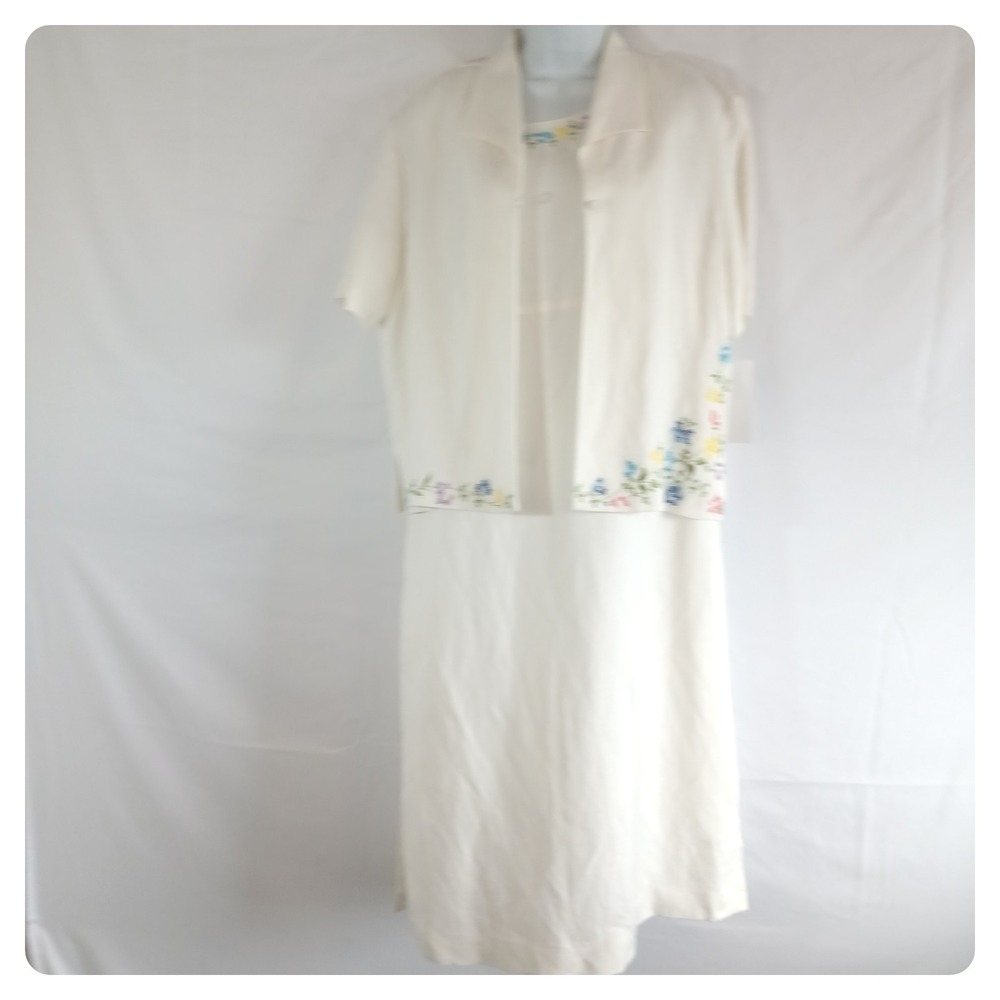 Positive Attitude Cream Dress 2 pc  Floral  Trim Sz 16  Church Holiday Wedding